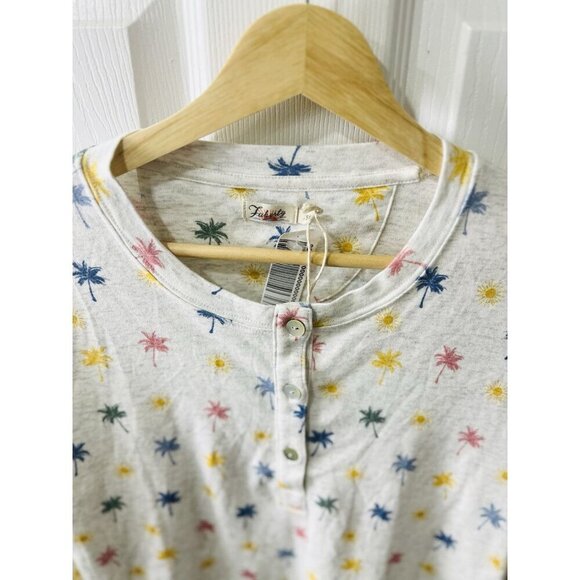 Faherty Cream Long-Sleeve Palm Tree Print Henley Pajama Top - Picture 4 of 8